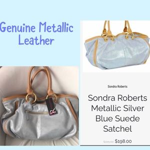 Metallic Light Blue Genuine Leather Satchel,NWT-Boutique